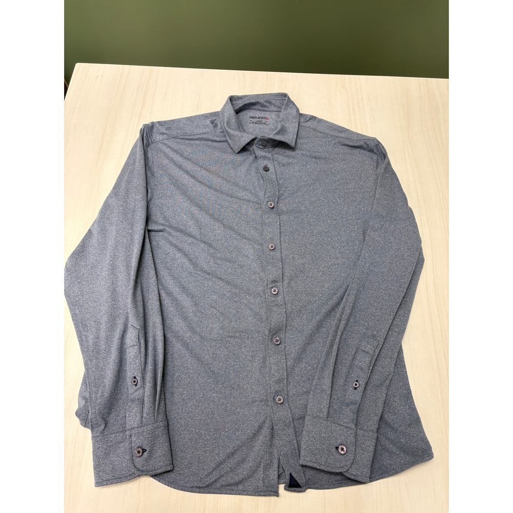 UNTUCKit Men's Large Blue Heather Performance Stretch Long Sleeve Button Shirt